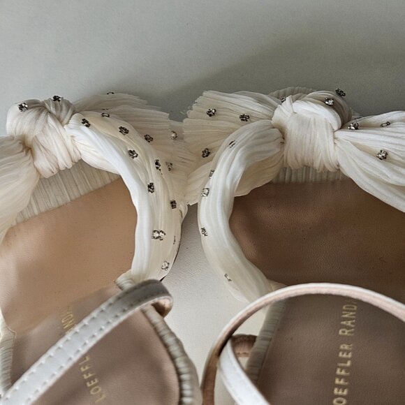 Loeffler Randall Camellia Pleated Bow Rhinestone Ivory Heels Sandals - Picture 13 of 14